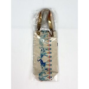Chico's Wine Bag Elephant Print Canvas Metallic Gold Handle Gift Tote New NWT